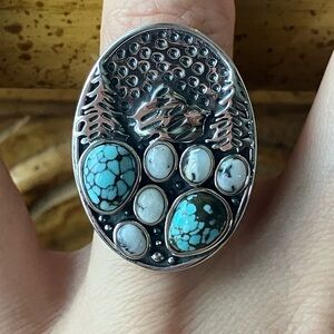 White Buffalo Turquoise Blue Turquoise Sterling Silver Forest Ring Size 7